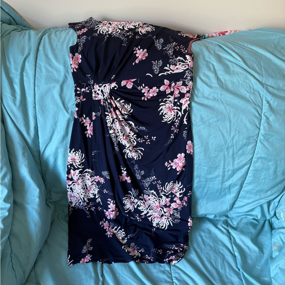 Connected Apparel Navy Floral Midi Dress